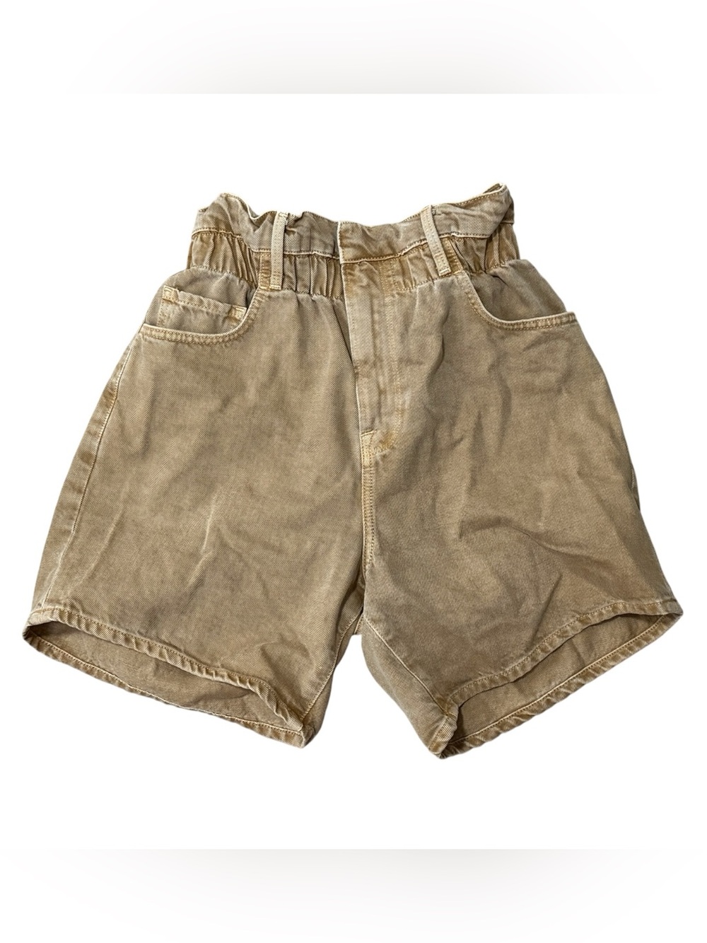 FRAME Paperbag Waist Denim Shorts Small Washed Sand Beige Relaxed Boho Chic